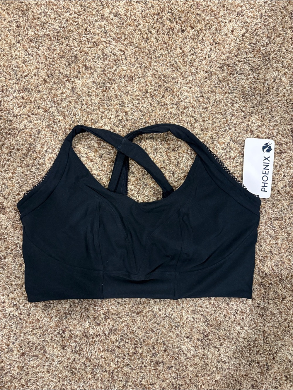 Phoenix Black Cross-Back Supportive Sports Bra